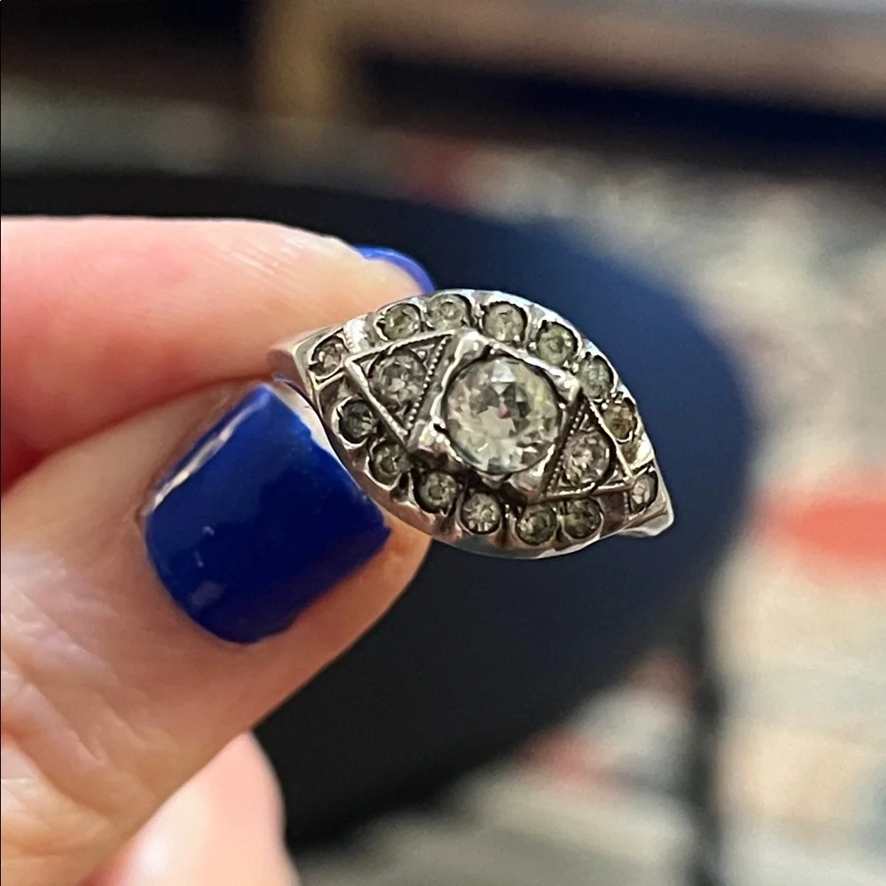 Antique Art Deco Uncas Signed Paste Diamond Sterling Silver Ring - Picture 3 of 10